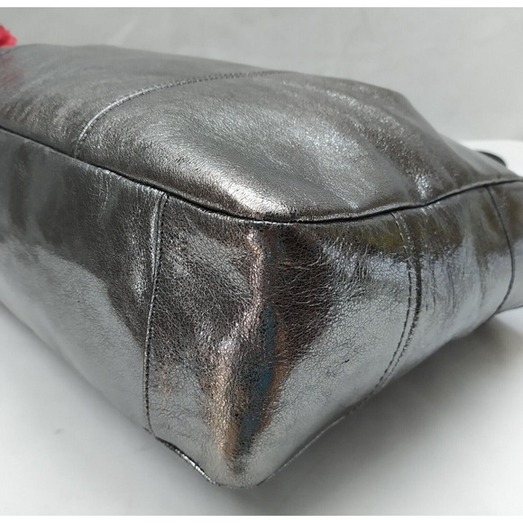 Coach Metallic Gray Leather Double Handles Zipper Closure Tote Shoulder Bag - Picture 7 of 14